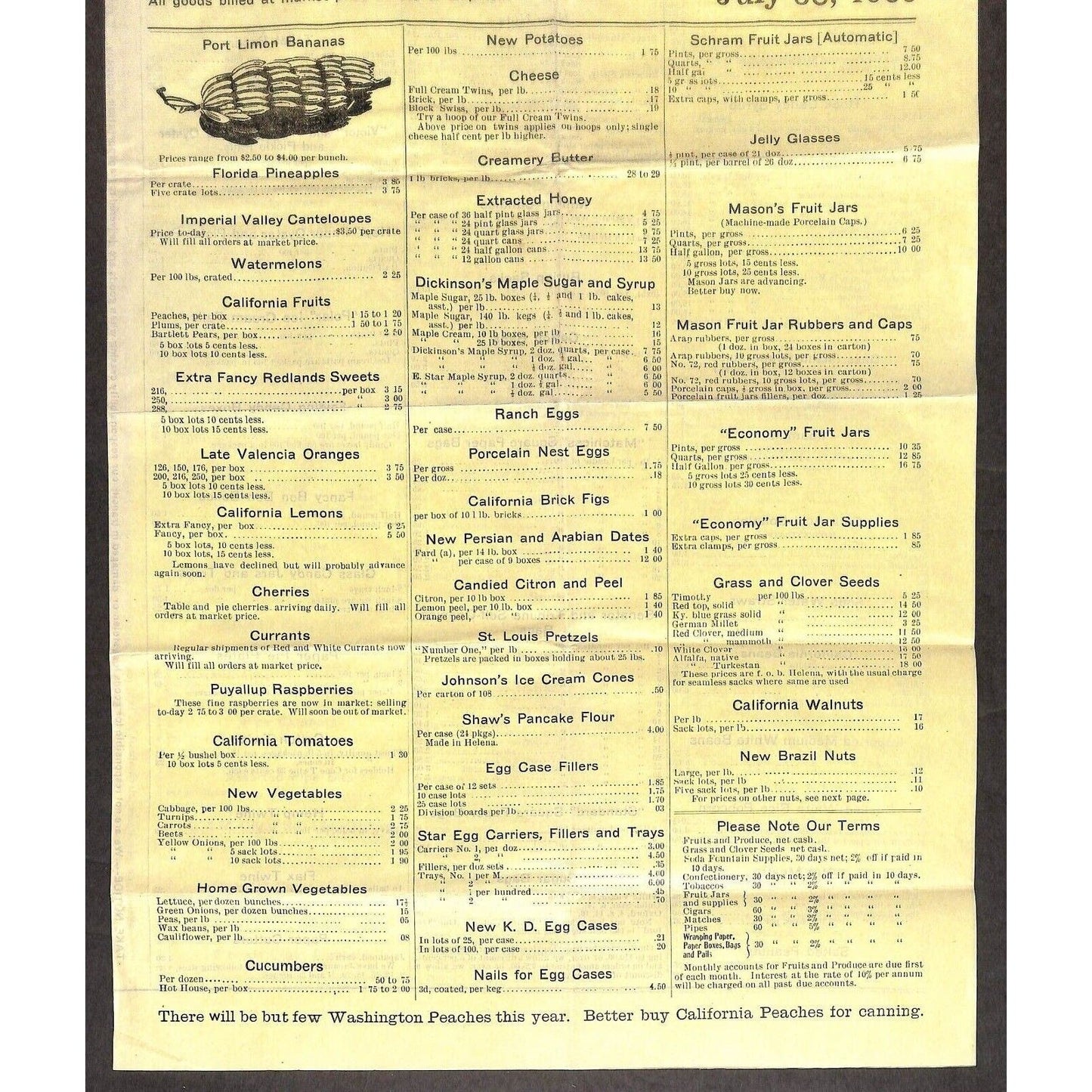 1909 Lindsay & Co. Helena, Montana Wholesale Fruits & Produce Large Price Sheet