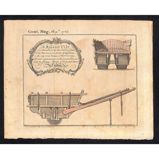 "A Rolling Cart" 1768 Illustrated Plan - Page from Gent. Mag. London