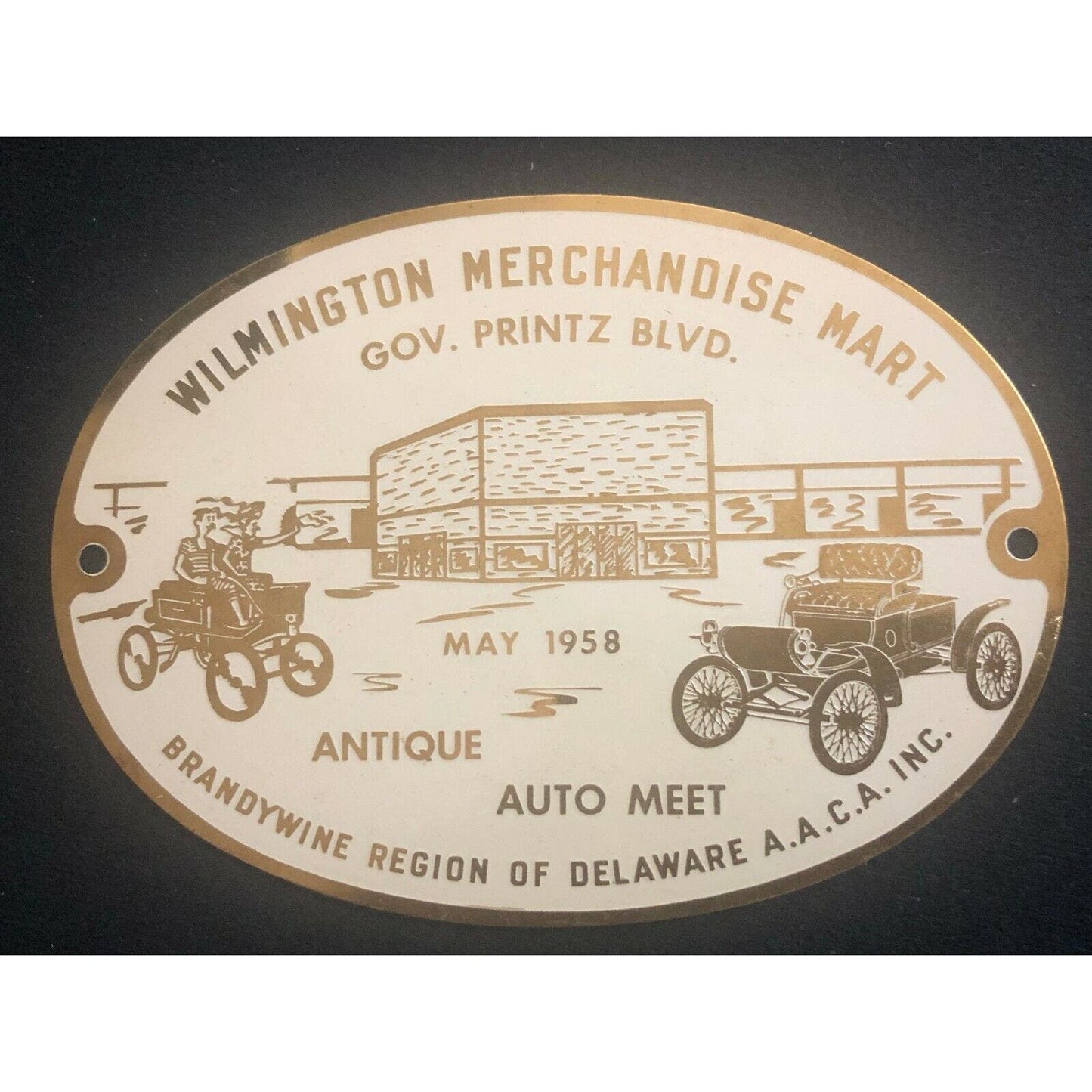1958 Brass Antique Auto Show Fall Meet Dash Plaque Wilmington Merchandise Mart