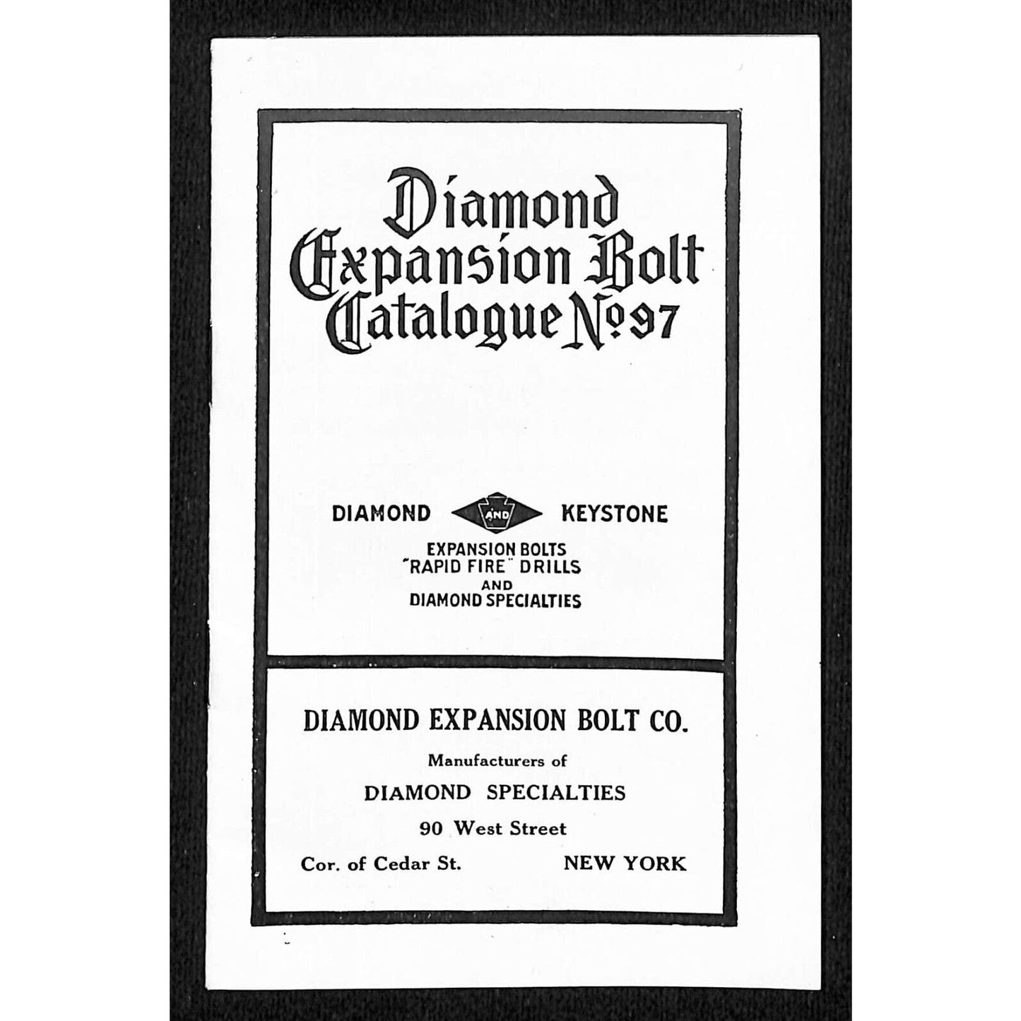 Diamond Expansion Bolt Co. Catalogue West & Cedar St NYC 16pp c1915-20's VGC