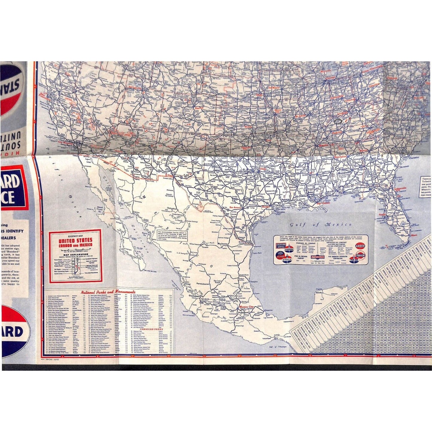 Standard Oil Highway Map of South Eastern United States c1930's 18" x 34" VGC
