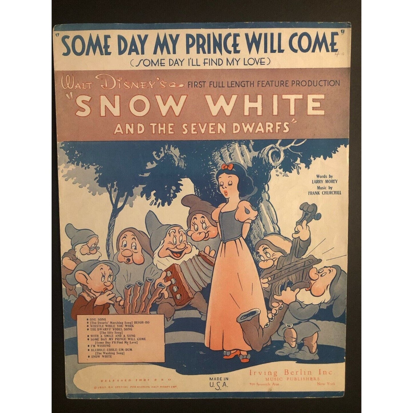 1930's Disney Sheet Music - "Some Day My Prince Will Come" from "Snow White"
