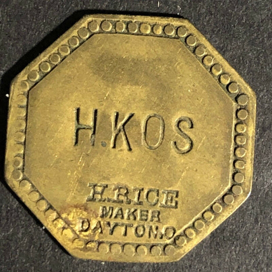 H. Kos H. Rice Maker Dayton, O Brass "5" Token 22.4mm Unknown Octagon