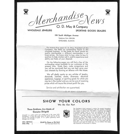 May & Co. Chicago Jewelers Sporting Goods Catalog w/ Prices c1933 NRA VGC