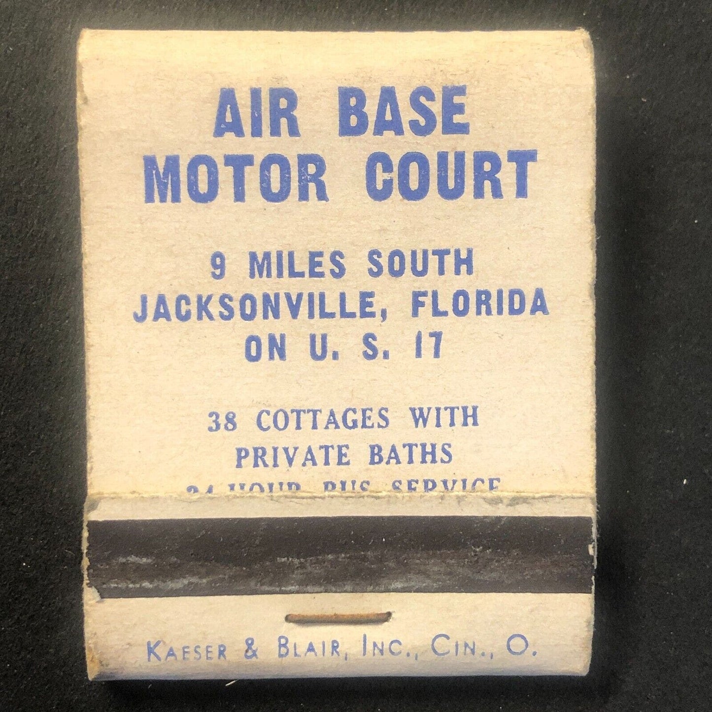 Air Base Motor Court South of Jacksonville FL Vintage Matchbook c1940's Scarce