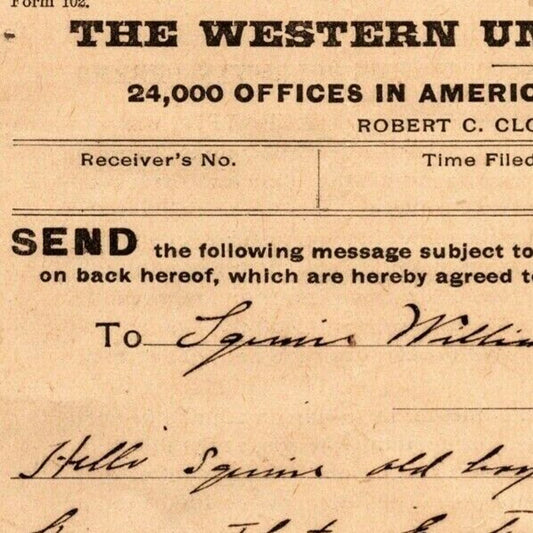 190? Western Union Telegraph re: Collage Game in Livingston Tennessee