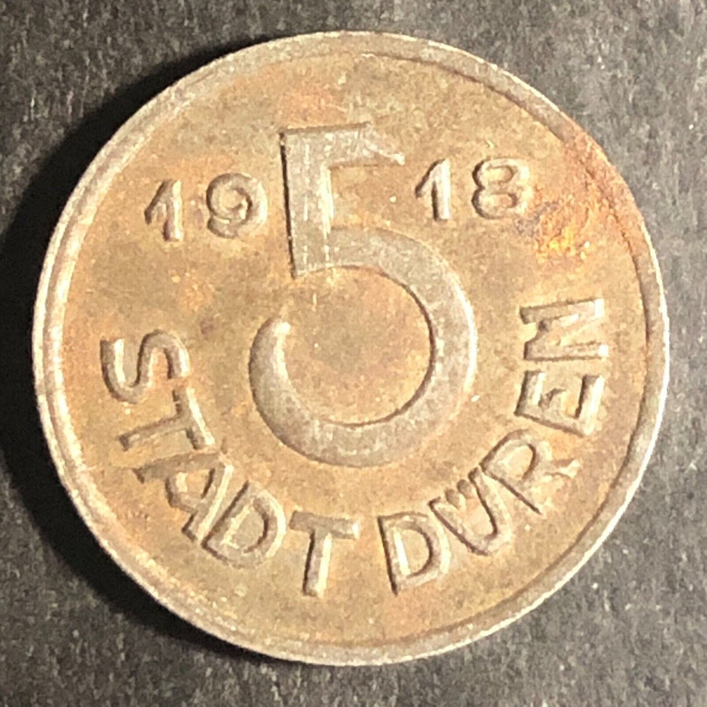 1918 Stadt Duren 5 Pfennig Coin WWI War Money Germany 18.6mm
