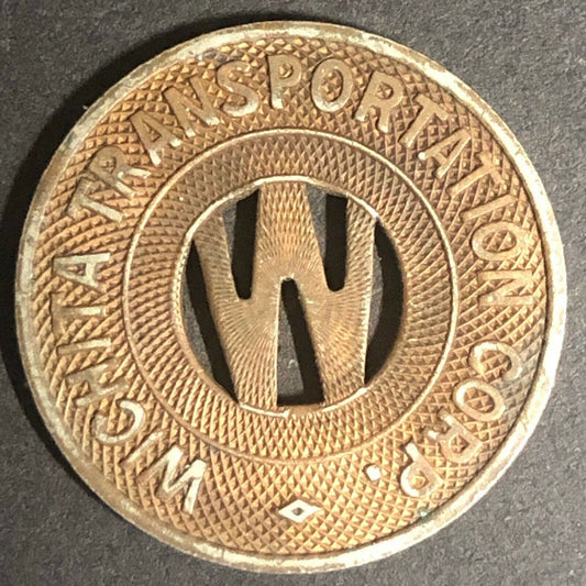 c1940's 23mm Wichita Transportation Corp. G/F One Fare Brass Transit Token