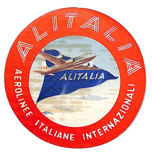 Alitalia Airline Luggage Label Aerolinee Italiane Internazionali 2 7/8" c1950's