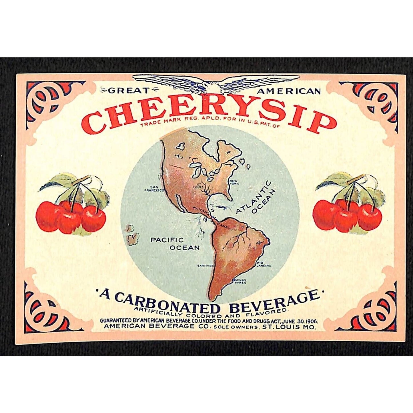 Great American Cherrysip Soda Paper Label American Beverage Co. St. Louis c1910s
