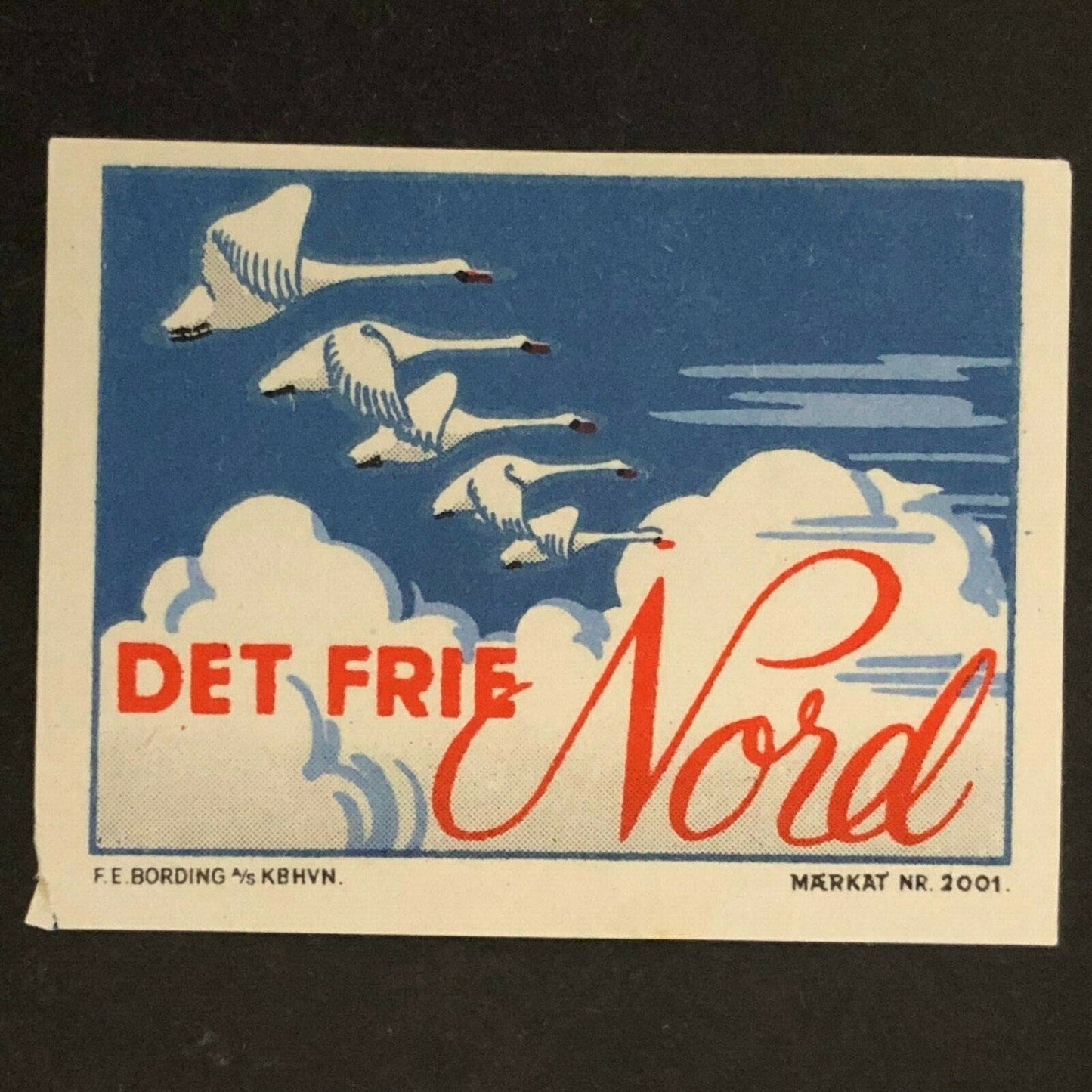 Vintage Advertising Stamp w/ Gum Adh. "Det Frie Nord" (Geese)