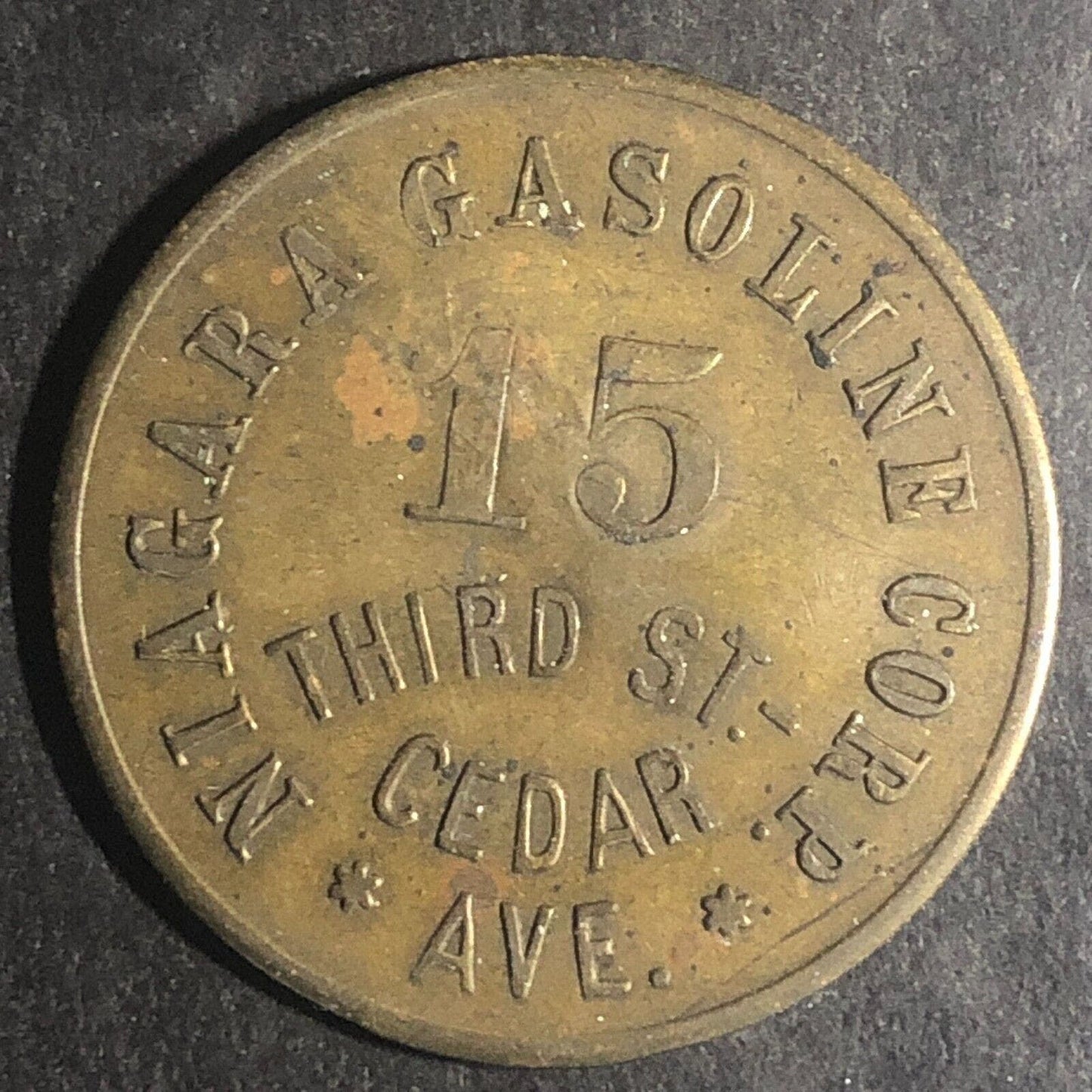 Niagara, NY Niagara Gasoline Corp. 15 Third St. c1929-33 Brass Token 29.5mm