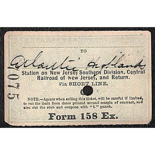 New York & Long Branch Railroad 1896 Ticket North Asbury Park AC Highlands #7075