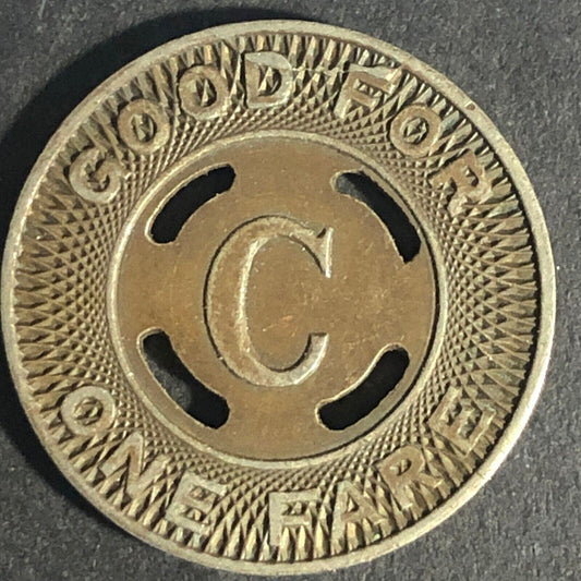 Canton City Lines Inc. "C" G/F One Fare Brass Transit Token - 22.74mm