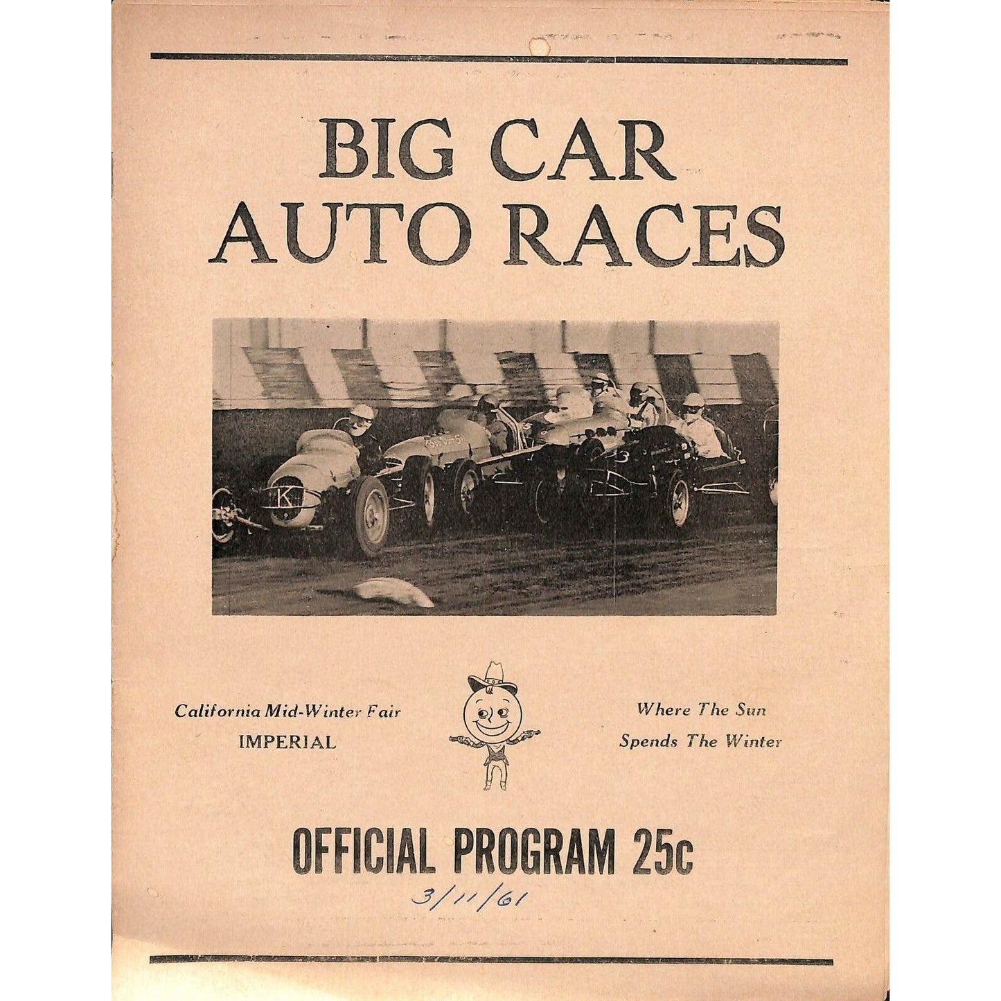 Scarce Vintage Mar 1961 California Auto Racing CRA Program Big Car El Centro 8pp