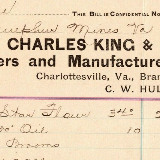 1895 Scarce Charles King & Son Whsl. Grocers Billhead Letterhead Charlottesville