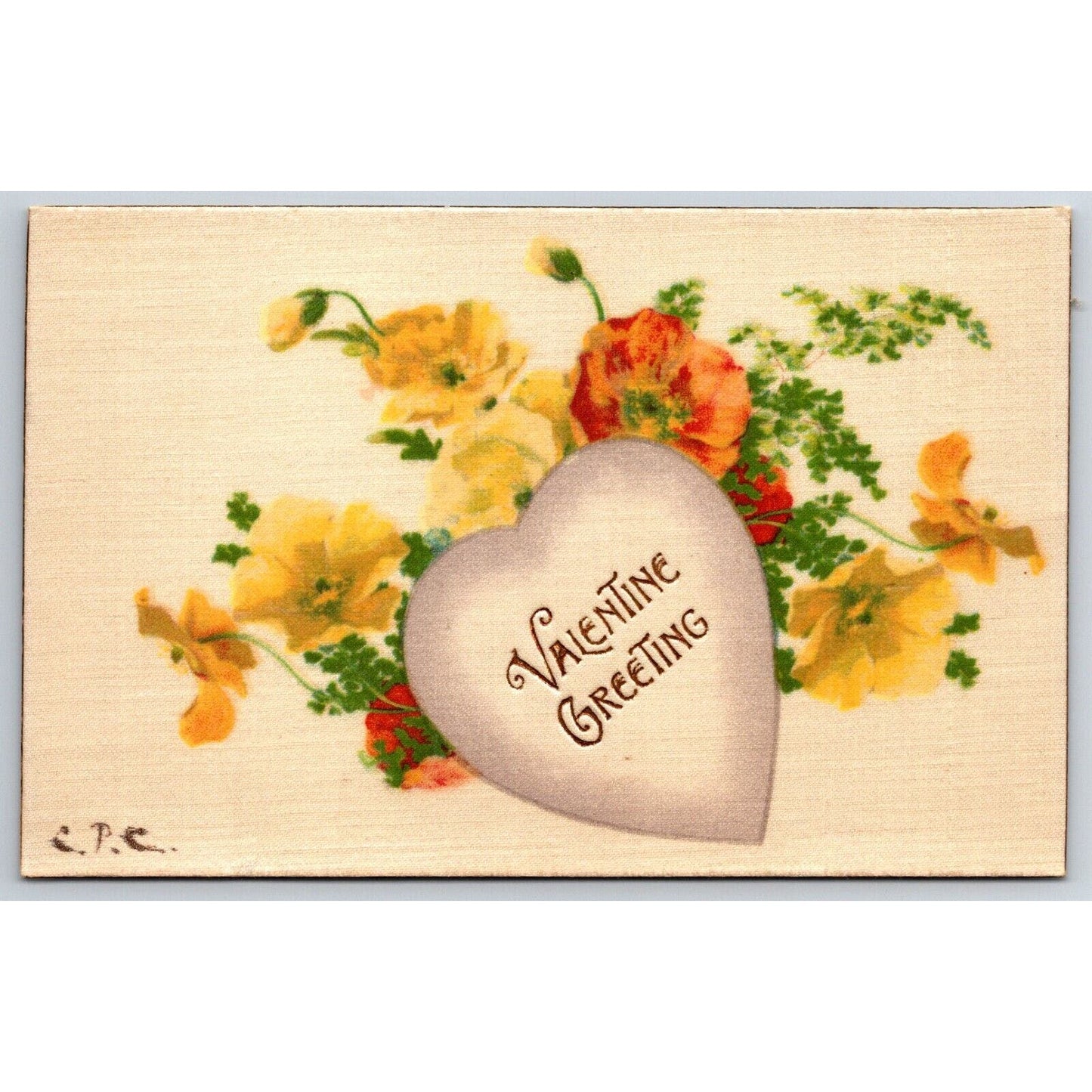 Valentine Greeting Romantic Postcard w/ Heart - Textured Background c1910-15 VGC