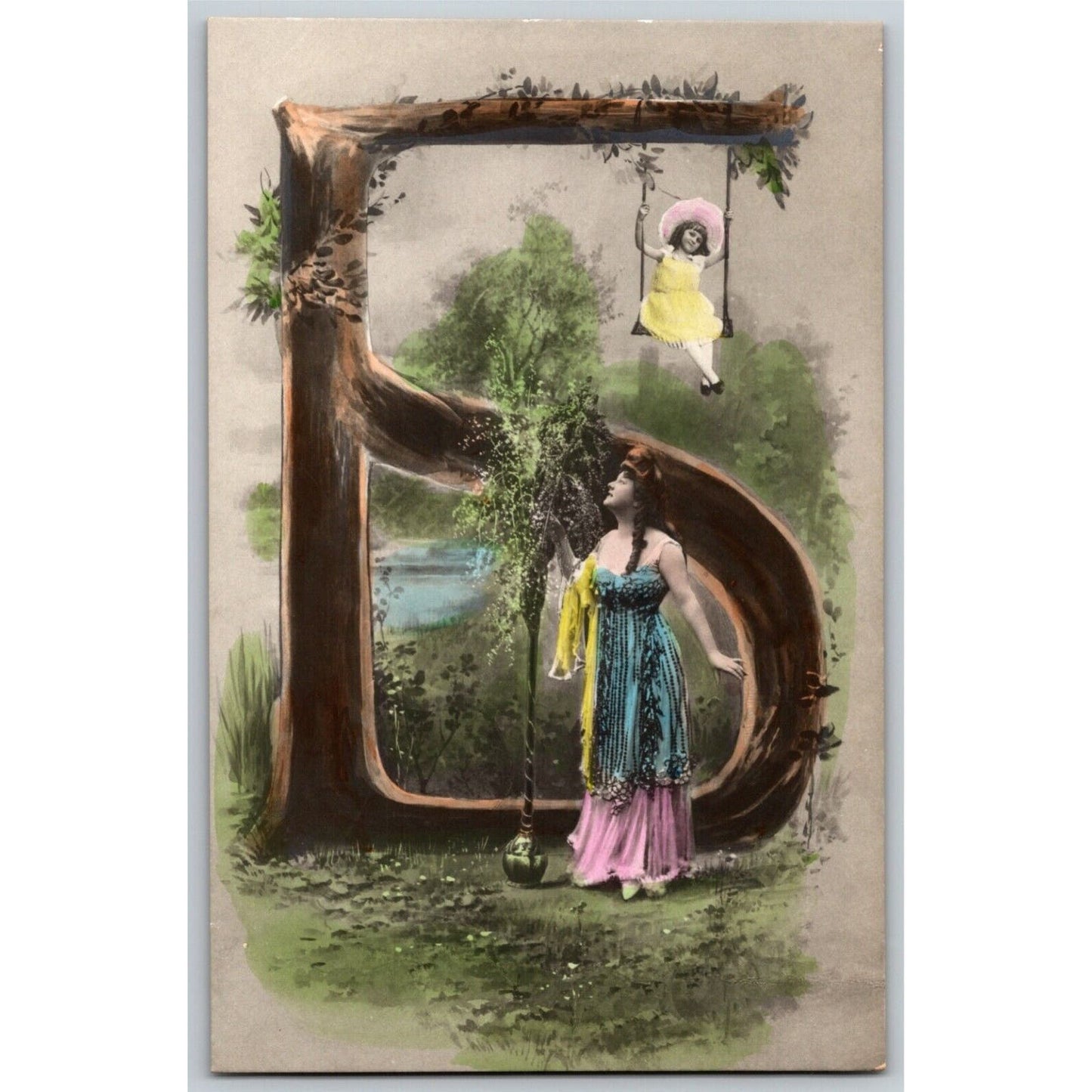 Scarce c1904 Vintage Large Letter Cyrillic Russian Monogram Postcard "Be?" Kids