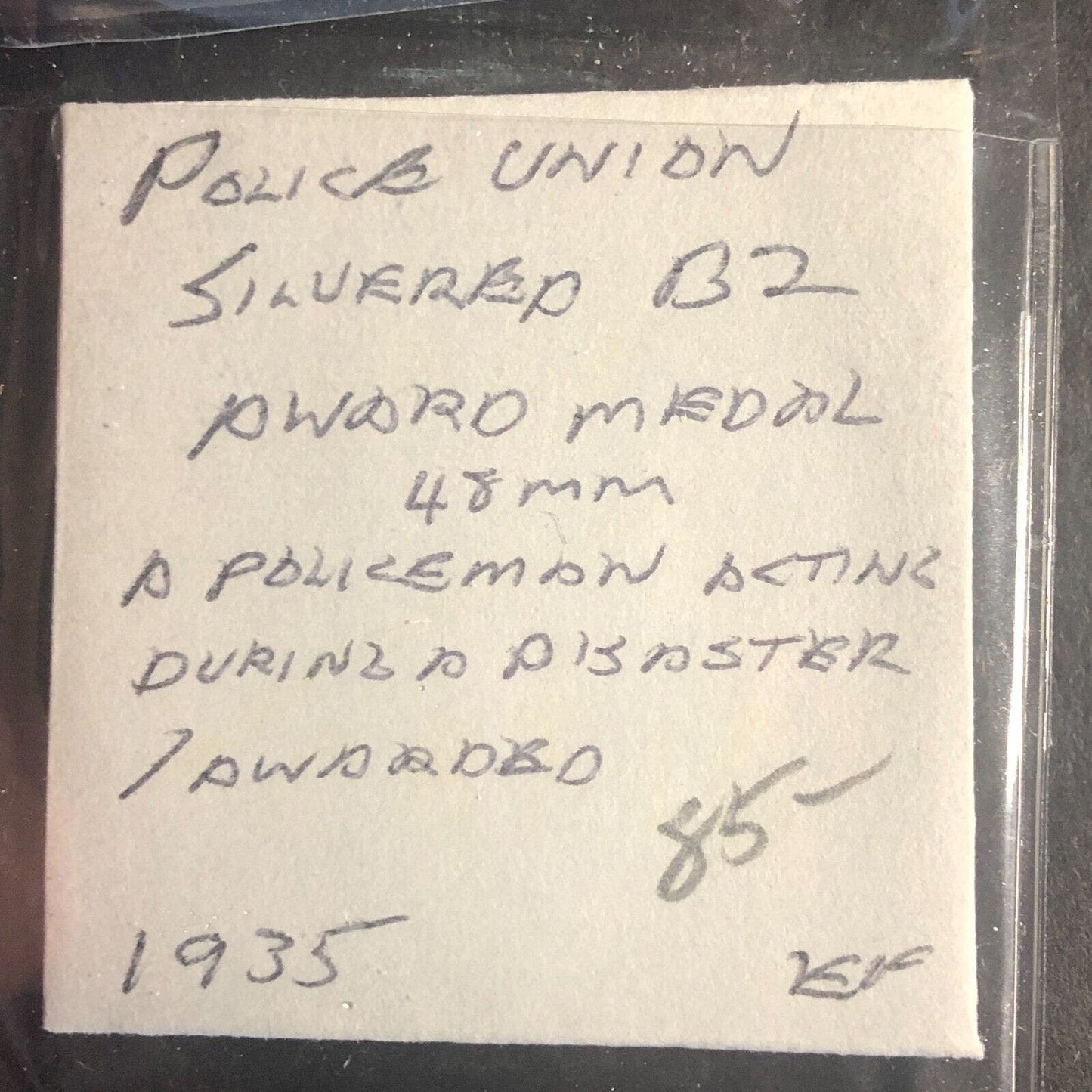 1935 French Police Award Medal Disaster Mr. Brousmiche 48mm Silvered 54g Scarce