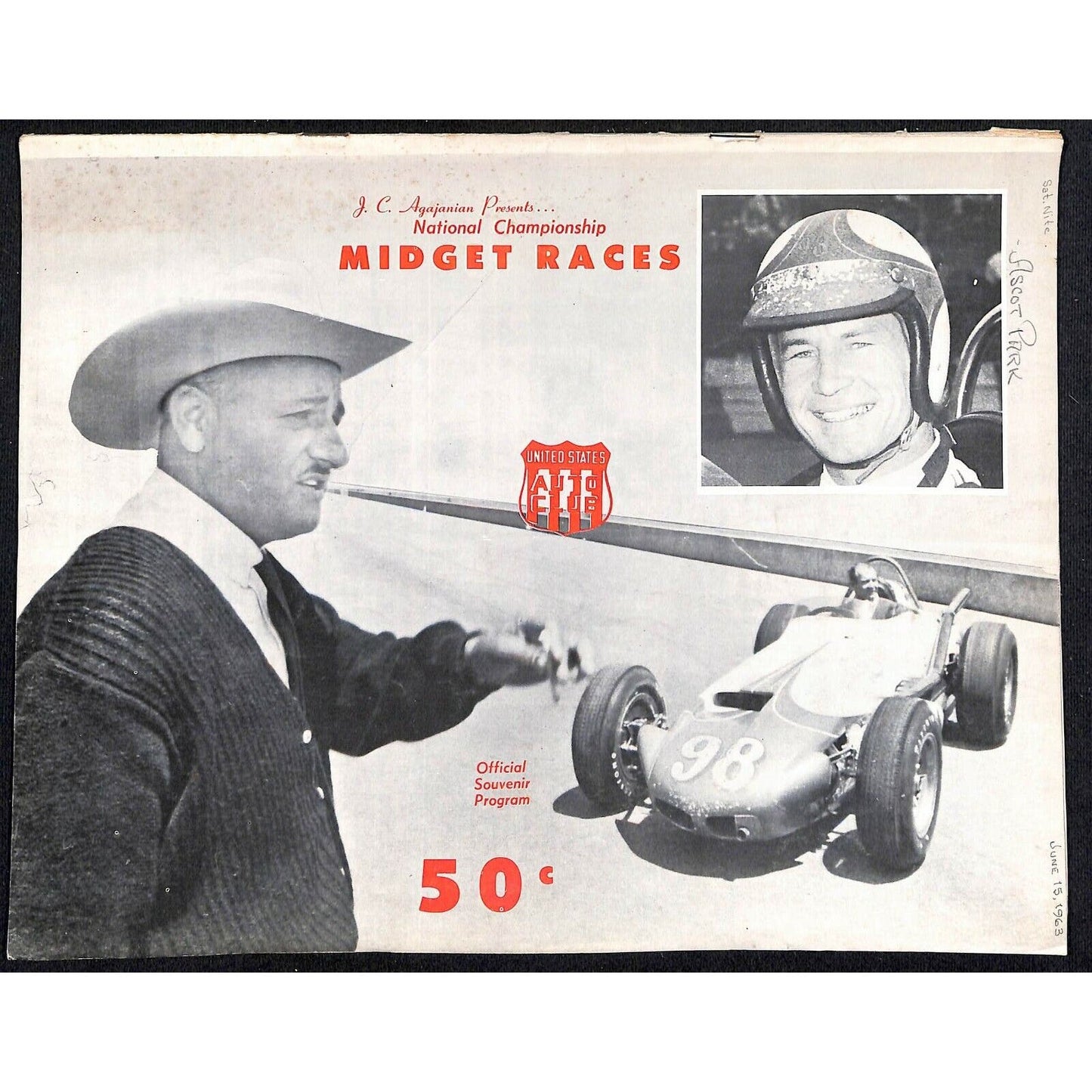 Scarce 6/15/63 Auto Racing USAC Midget Program Ascot Park Nat. Champ. 28pp