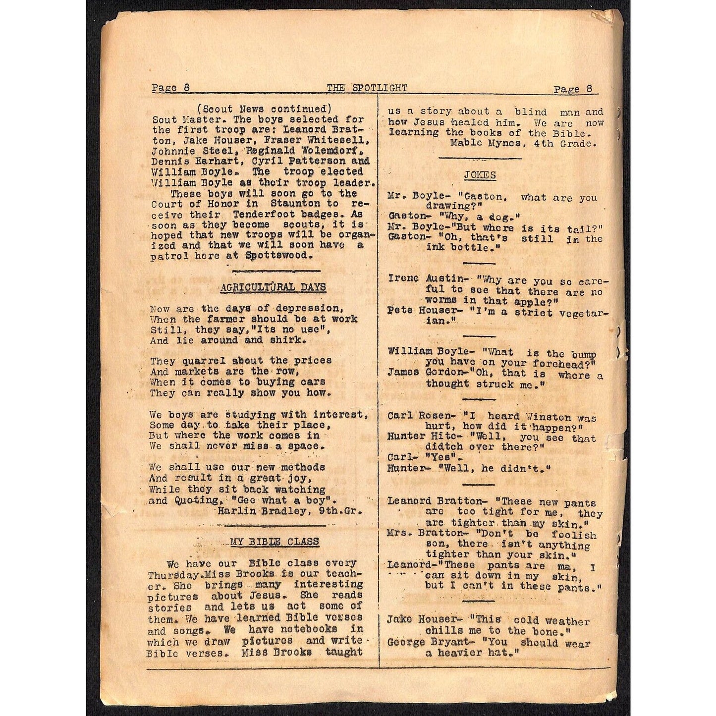 1935 Spottswood, VA "The Spotlight" Spottswood High School Monthly Mar 28 8pp
