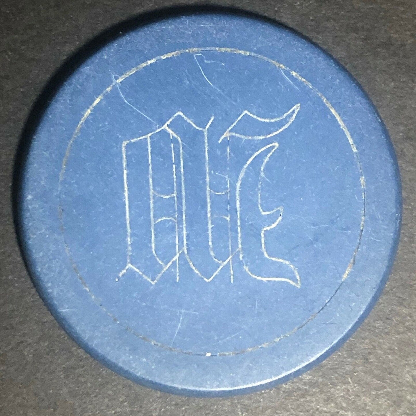 Blue Clay Poker Chip Single Letter "M" or "W" ? Monogram Eisenstadt Collection