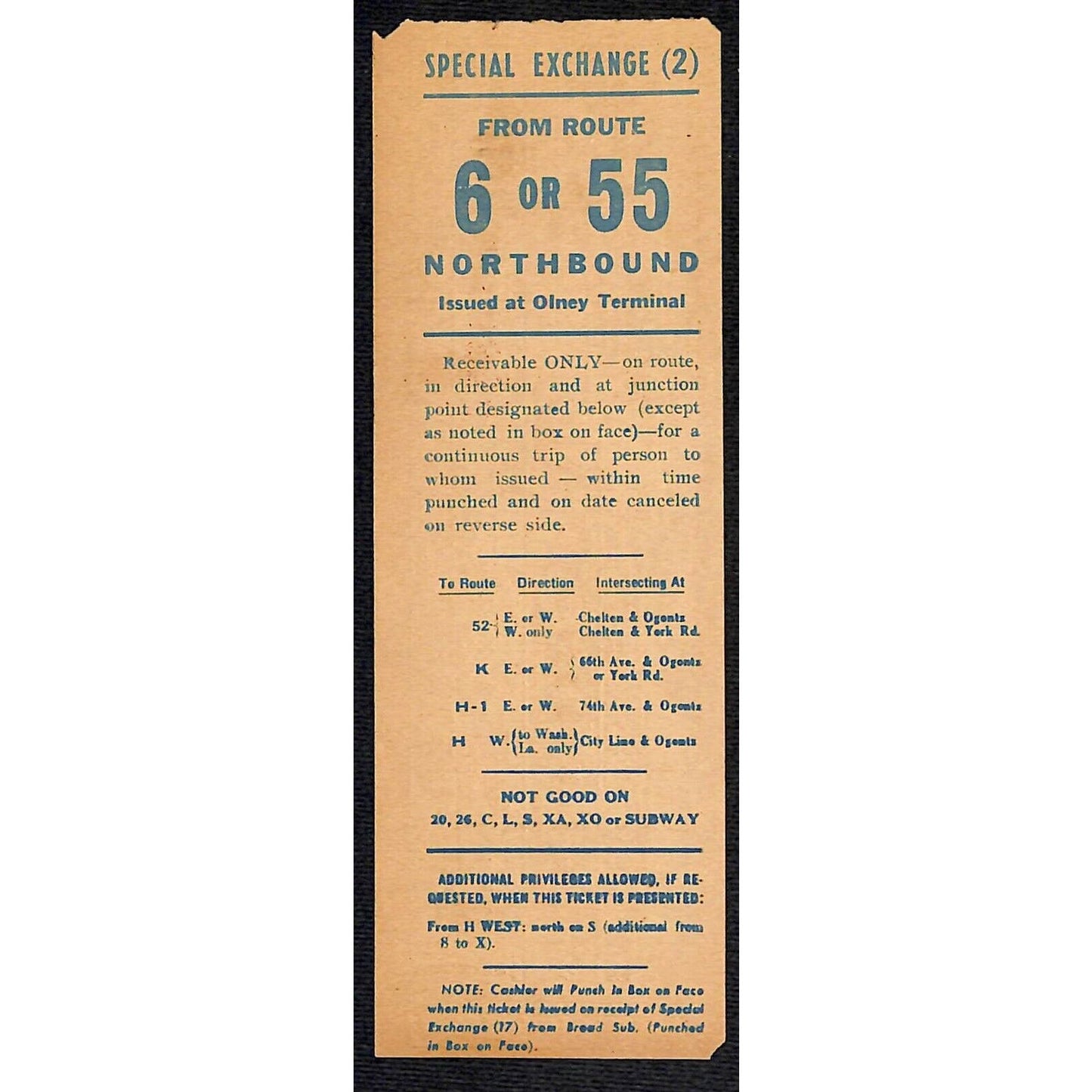 Vintage c1940's-50's Ticket - Philadelphia Transit Co. Olney Terminal #9953