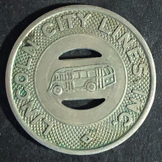 Lincoln City Lines Inc. (Nebraska) WM G/F One Fare Bus Transit Token c1947 23mm