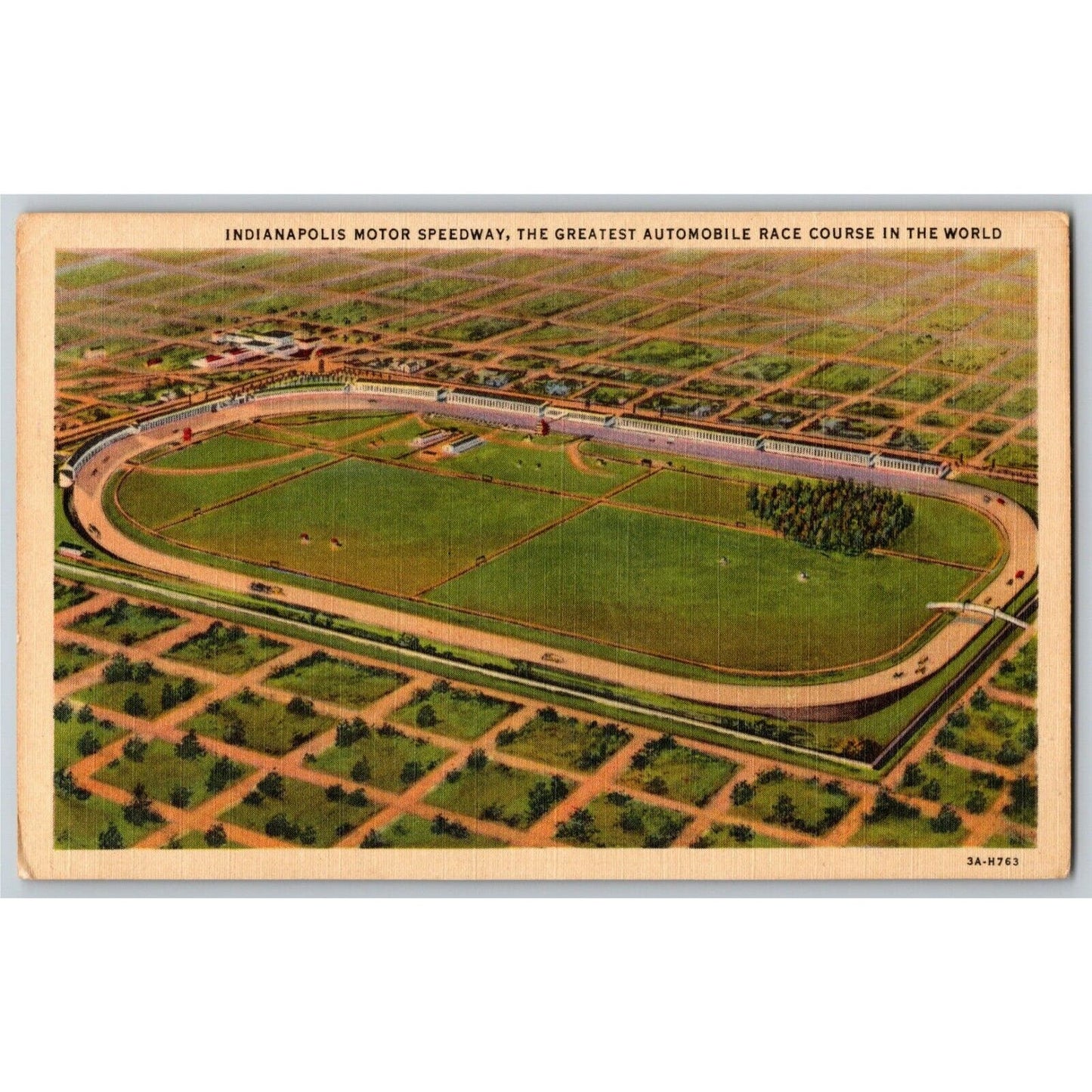 Indy 500 Linen Postcard 1930 "The Greatest Automobile Race Course" NP (3A-H763)