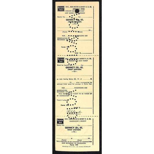 Burlington Route Quincy to Unused UNNUMBERED VOID SAMPLE Ticket 1966 Scarce