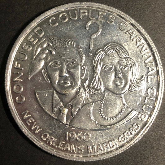 1982 39mm Funny Aluminum "1960 Confused Couple of Carnival" Mardi Gras Token