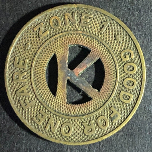 C.T.C Kingsport, TENN G/F One Fare Zone 1 -- "Hanging K" Token 23mm Scarce