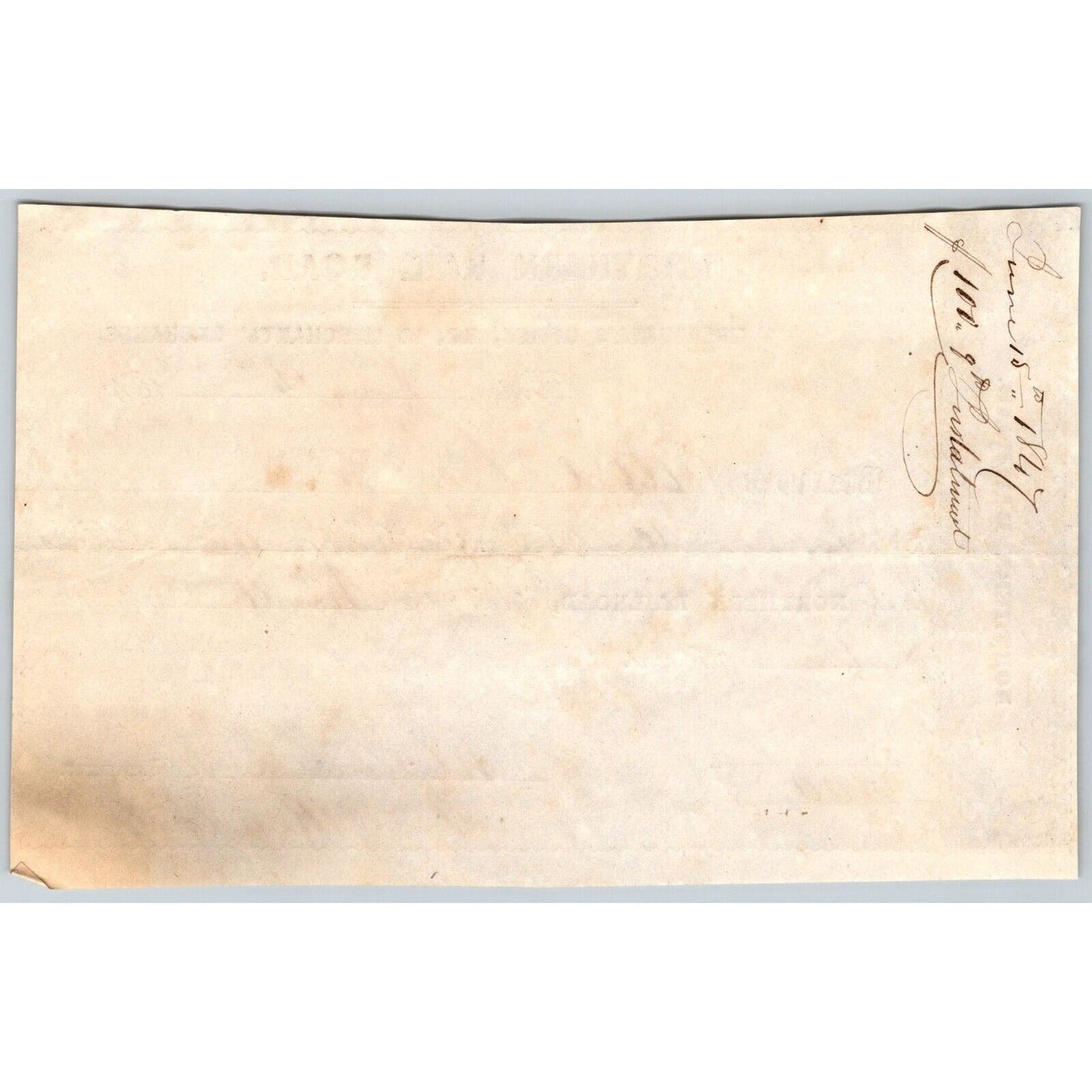 1847 Boston, MA Northern Railroad Treasurer Stock Receipt - 10 @$10ea "Abel Low"