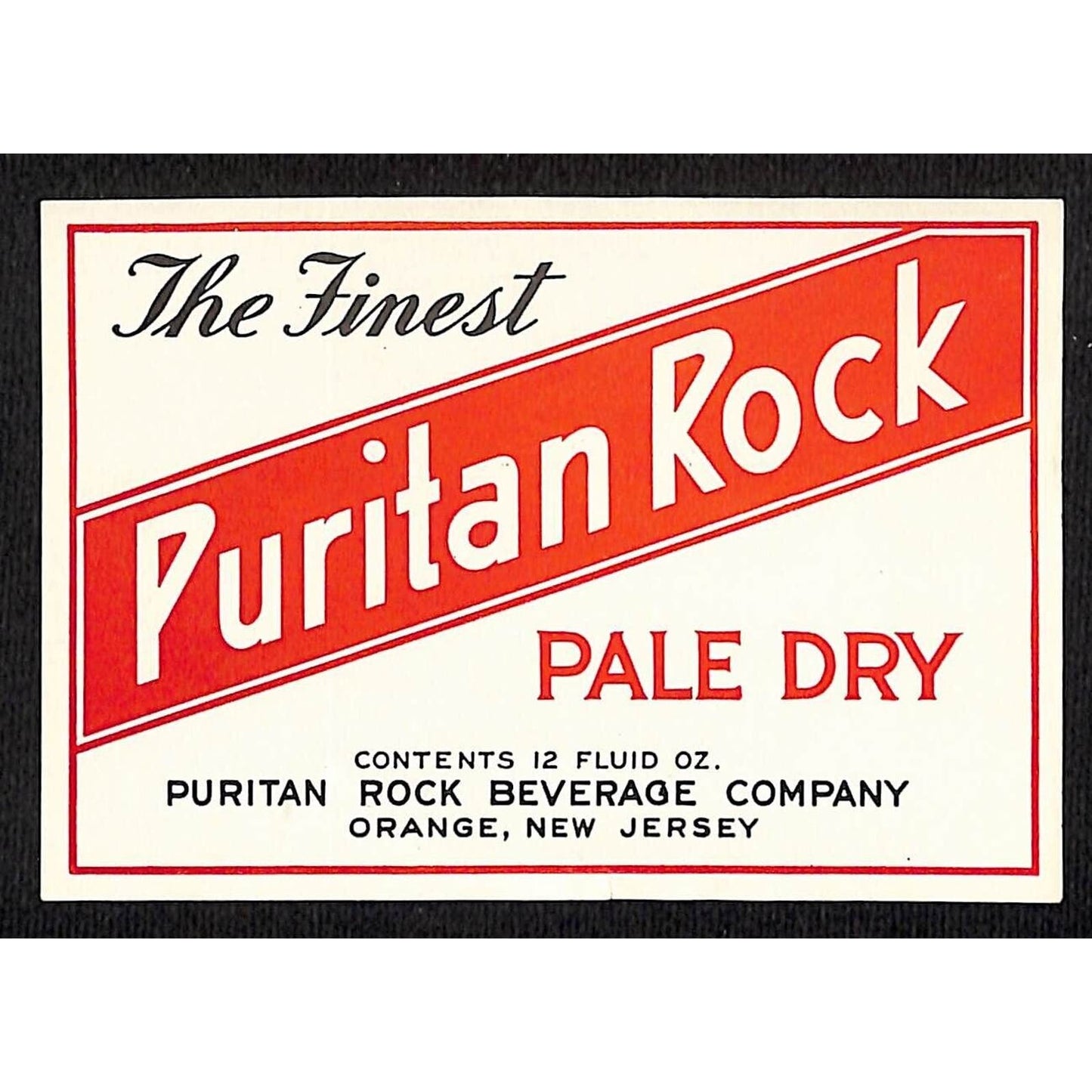Puritan Rock Beverage Co. Pale Dry Soda Paper Label c1940's-55 VGC