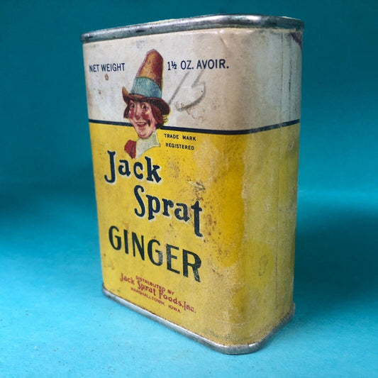 Jack Sprat Ginger Spice Tin 3"h Fiber Body c1930's-40's Scarce
