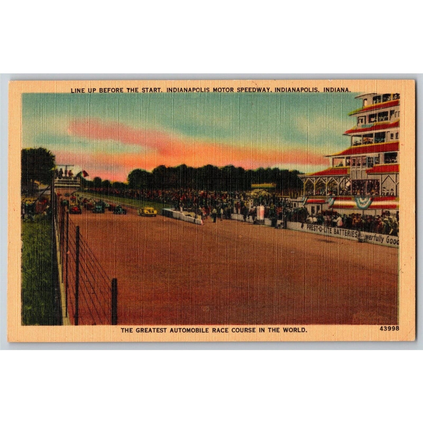 Indy 500 Linen Postcard 1938 Unposted VGC "The Greatest Automotive Race Course"