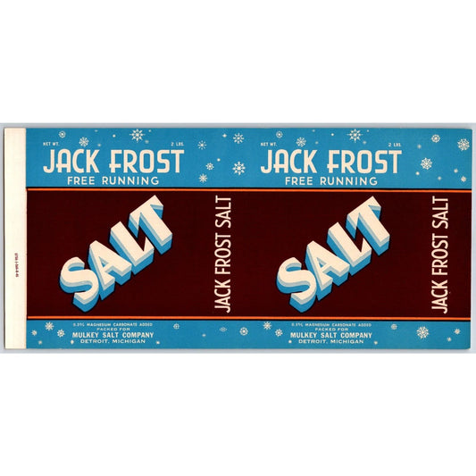 Jack Frost Free Running Salt Paper Label 1946 Mulkey Salt Co. Detroit - Scarce