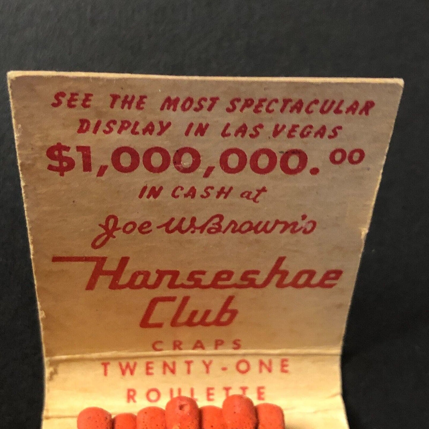 Joe W. Brown's Horseshoe Club Casino Half Full Matchbook c1940's-50's