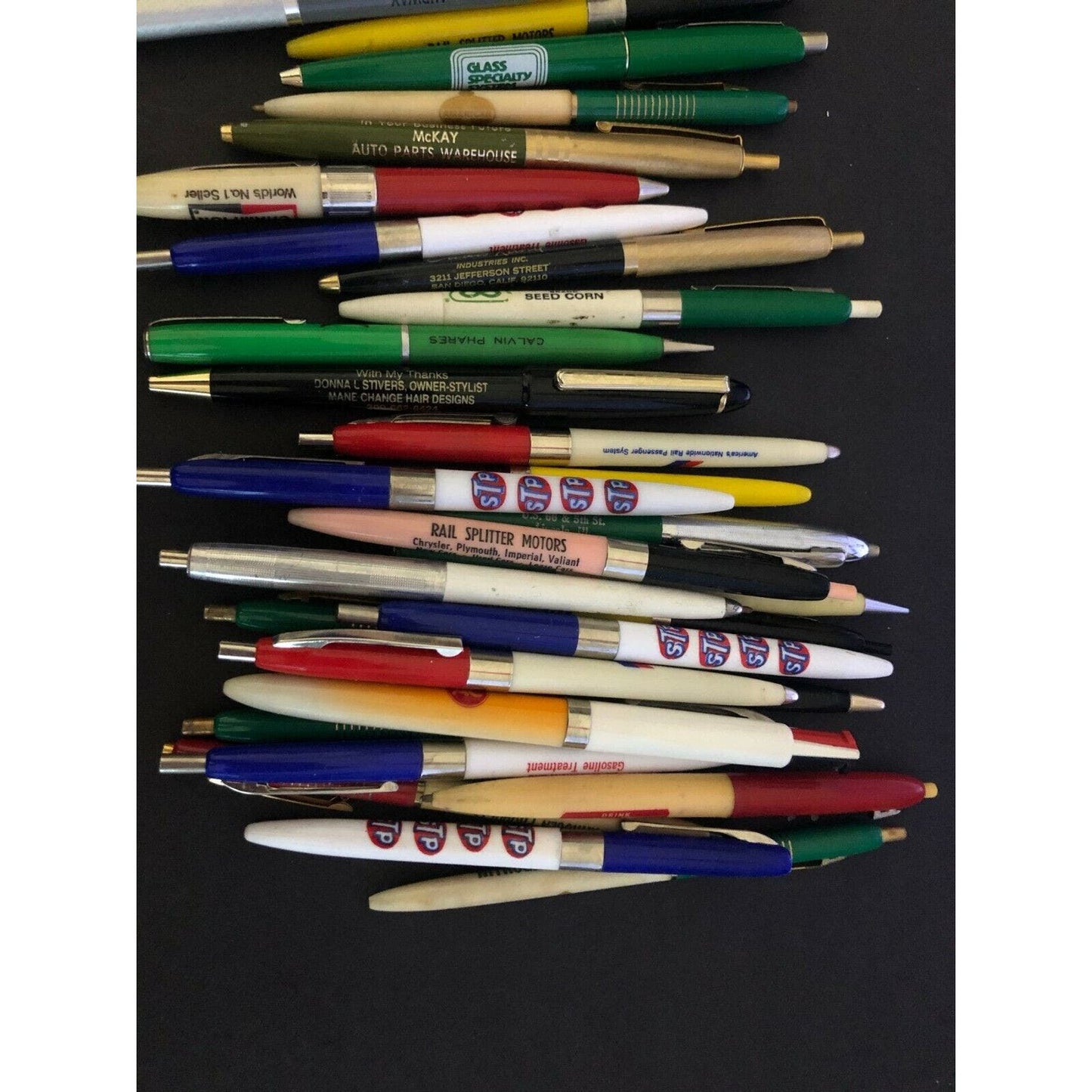 Group of 40 Mostly c1970's & Earlier Retractable Advertising Pens