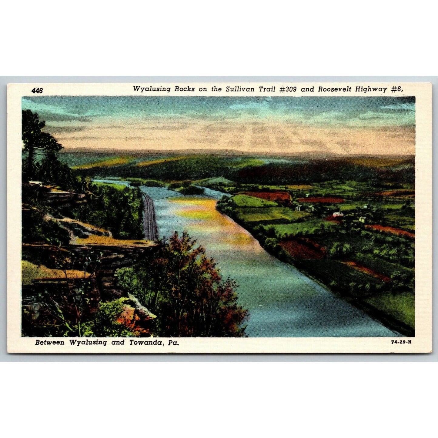 Vintage Linen Postcard Wyalusing Rocks on the Sullivan Trail #309 and Roosevelt