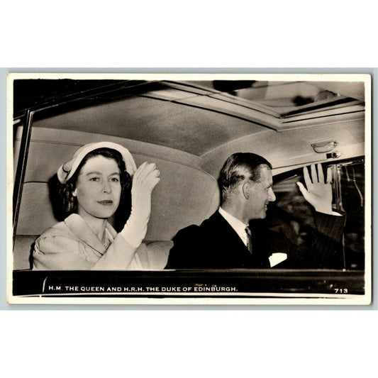 1950's Queen Elizabeth & The Duke Wave From Car - RPPC Postcard Unposted