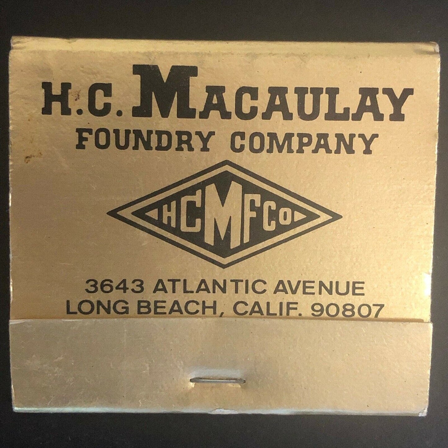Vintage c1970's-80's Full Matchbook "H.C. Macaulay Foundry" Long Beach Calif.