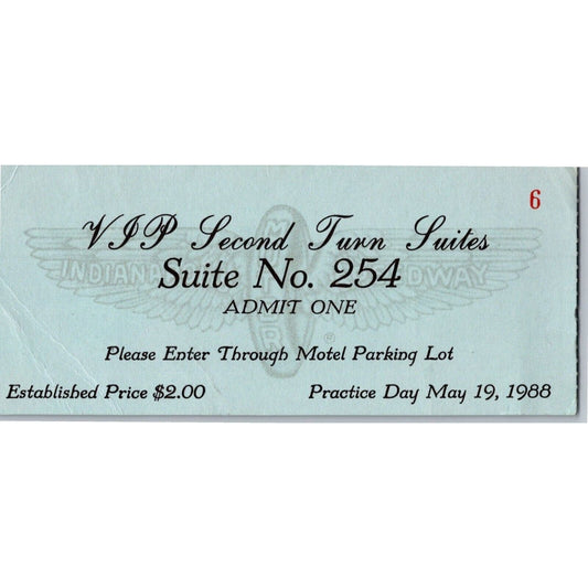 1988 Indy 500 VIP 2nd Turn Suites Practice Day Ticket Stub Indianapolis IMS #6