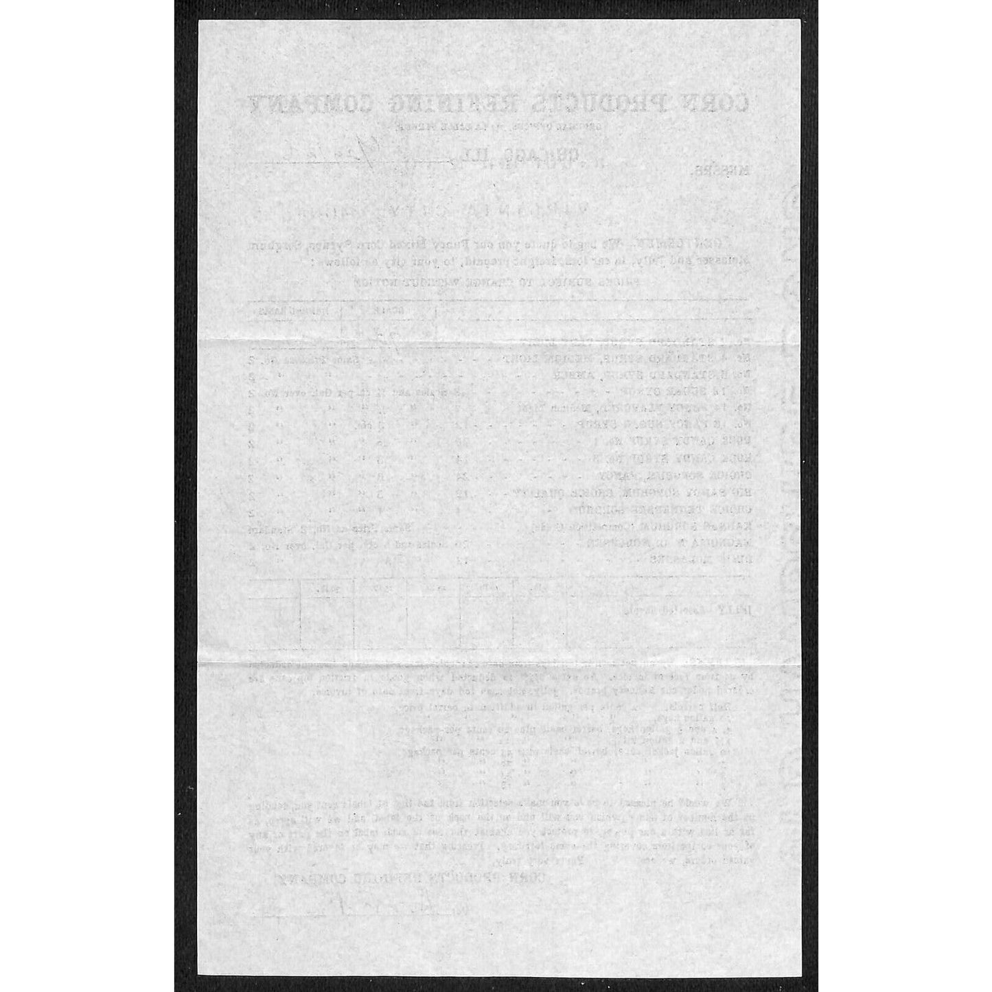 1906 Corn Products Refining Co. Order Sheet S.R. Buford Virginia City, MT Scarce
