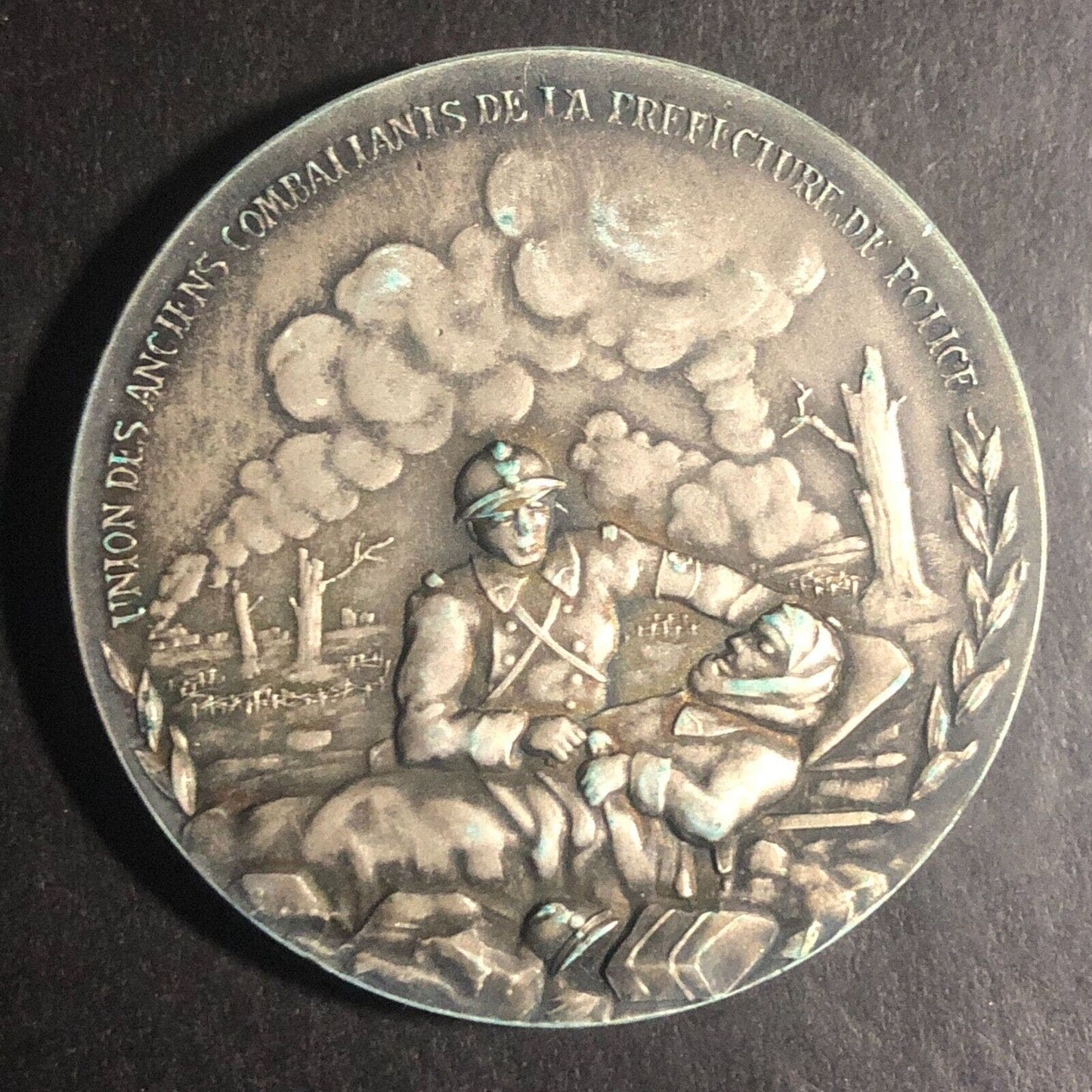 1935 French Police Award Medal Disaster Mr. Brousmiche 48mm Silvered 54g Scarce