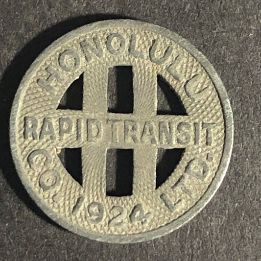 Honolulu Rapid Transit Co. 1924 G/F One Full Fare WM Transit Token 16.49mm