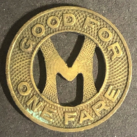 c1946 16mm Midwest Transit Lines G/F One Fare Brass Transit Token - Iowa