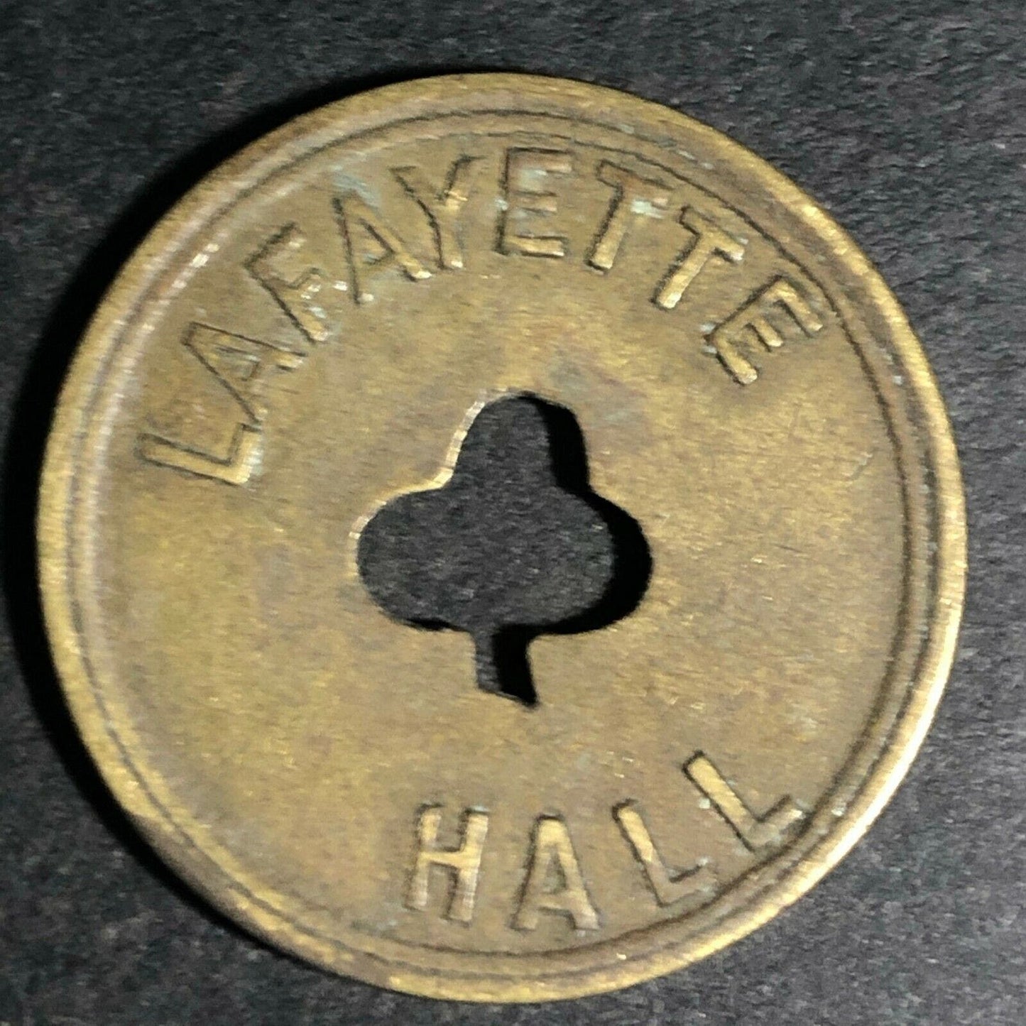 24.5mm Brass Lafayette Hall (Saloon Sacramento, CA) Token Clover Shamrock (#50)