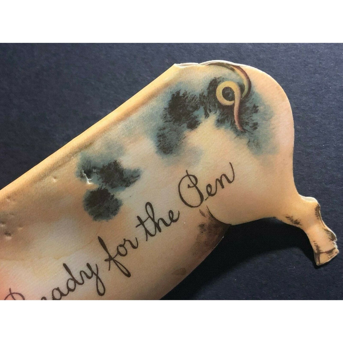 Figural Whitehead & Hoag Celluloid Pig Shaped Adv. Pen Wipe Fort Stanwix Canning