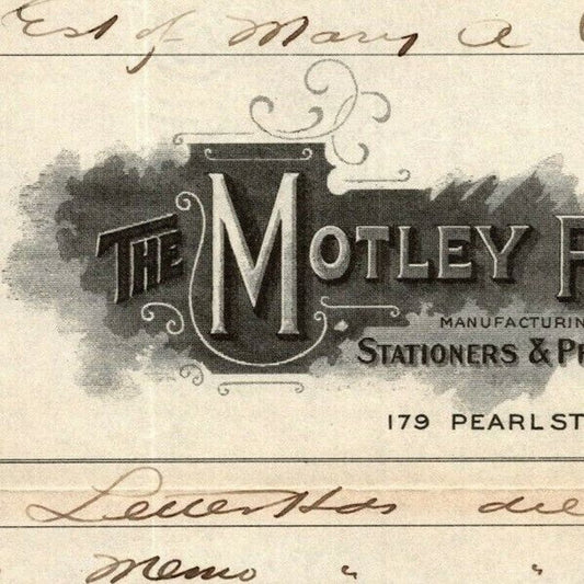 1915 "The Motley Press, Stationers & Printers" Billhead Letterhead Pearl St. NYC
